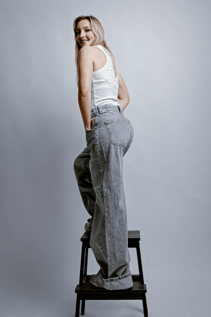 muff grey jean wide leg ψηλομεσο
