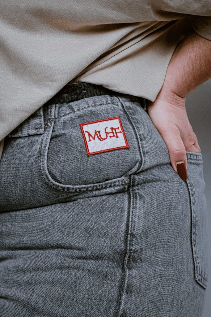 muff grey jean wide leg ψηλομεσο