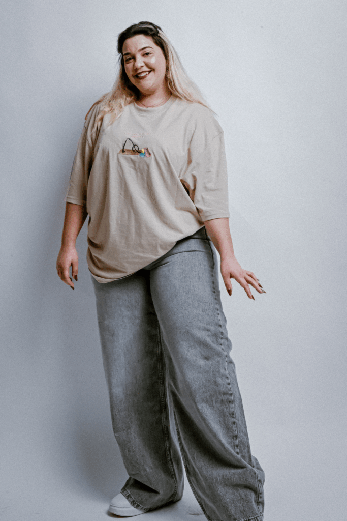 muff grey jean wide leg ψηλομεσο