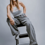 muff grey jean wide leg ψηλομεσο